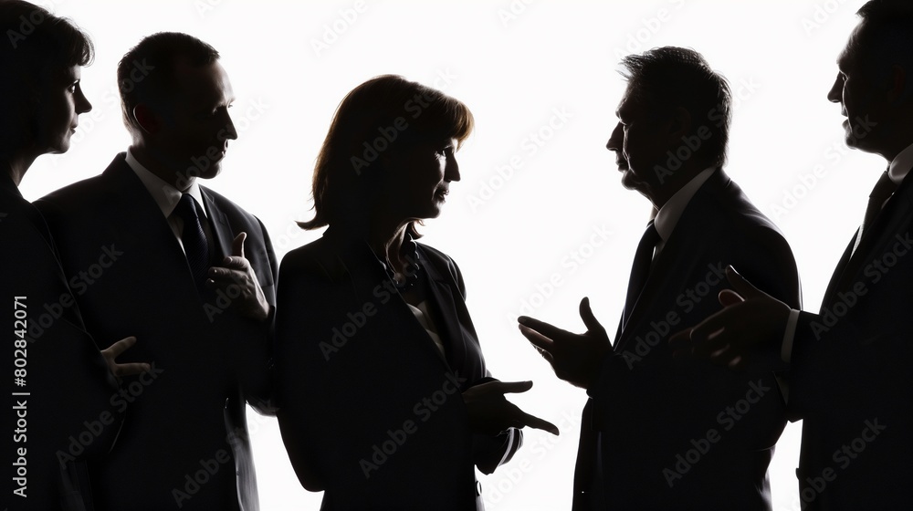 sillhouette business people discussing on a white background
