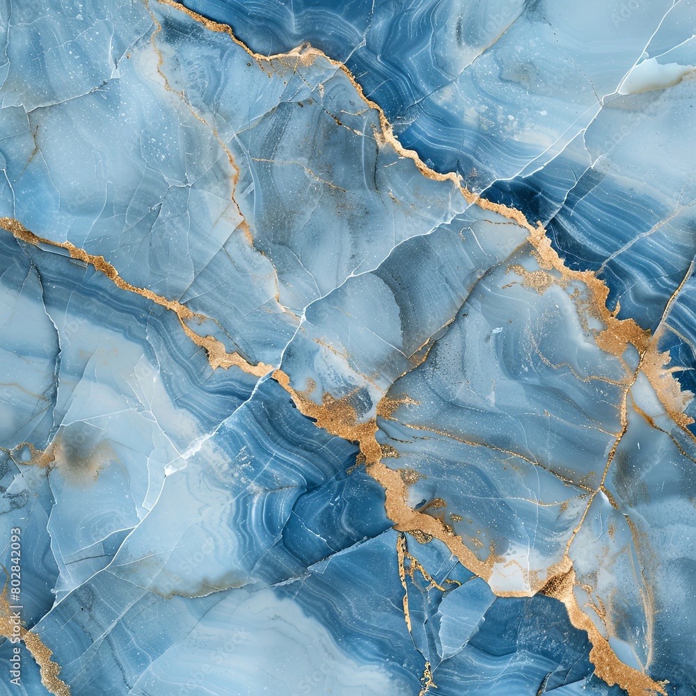 Naklejka premium Serene Blue and White Marble Texture with Gold Veins