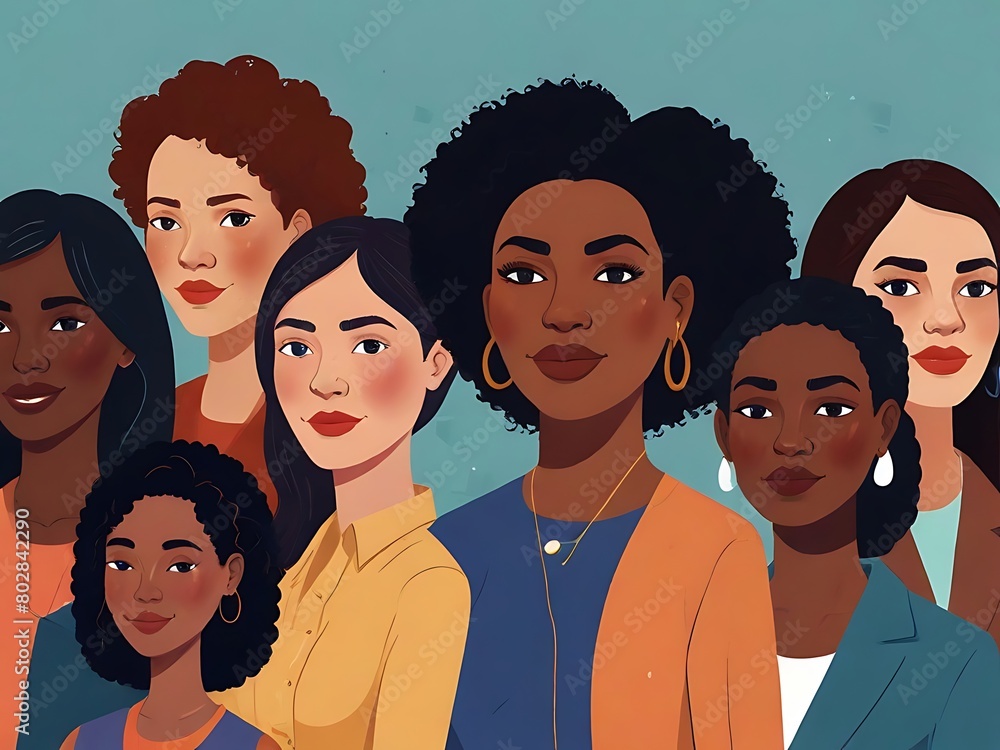 Happy Women's Day illustration showcasing diverse female characters