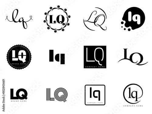 LQ logo company template. Letter l and q logotype. Set different classic serif lettering and modern bold text with design elements. Initial font typography.
