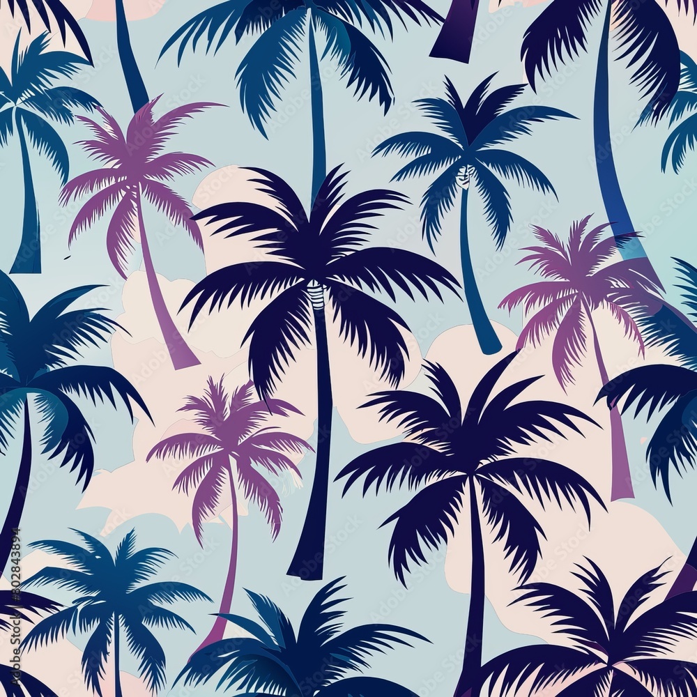 Seamless pattern of tropical palm trees swaying in a gentle breeze, Generative AI Seamless pattern of tropical palm trees swaying in a gentle breeze, Generative AI