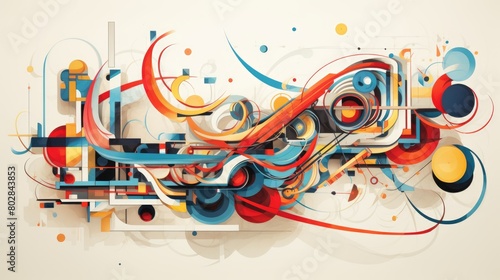 Chaos and order abstract illustration - Generative AI. Colorful, splash, balls, blue, orange.