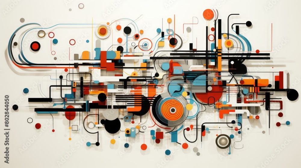 Obraz premium Chaos and order abstract illustration - Generative AI. Colorful, splash, balls, blue, orange.