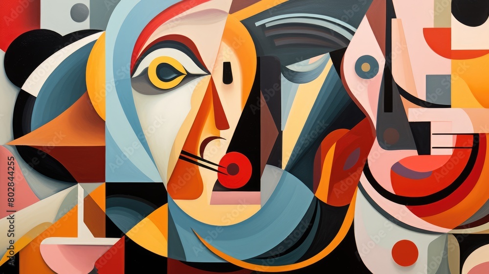 Cubist reverie inspired by cubism abstract illustration - Generative AI. Geometric, colorful, forms, black, orange. Cubist reverie inspired by cubism abstract illustration - Generative AI. Geometric, colorful, forms, black, orange.