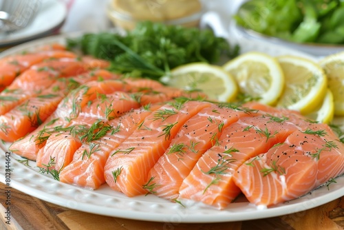 White Plate With Salmon and Lemons
