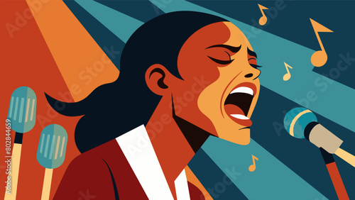A closeup of a singers face tears streaming down their as they passionately recite a powerful speech about freedom and equality.. Vector illustration photo