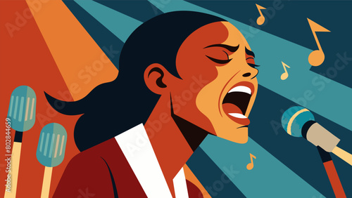 A closeup of a singers face tears streaming down their as they passionately recite a powerful speech about freedom and equality.. Vector illustration
