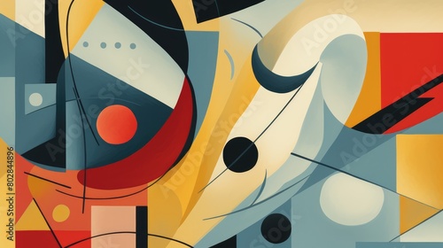 Cubist reverie inspired by cubism abstract illustration - Generative AI. Geometric, colorful, forms, black, orange. photo