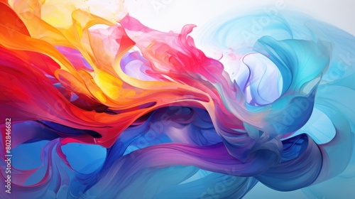 Fluid dynamics abstract illustration - Generative AI. Wave, colorful, yellow, orange, blue.
