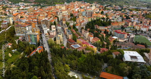 Aerial view of the historic center of the city of Potenza, in Basilicata, Italy. The old city is built on the top of a mountain. photo