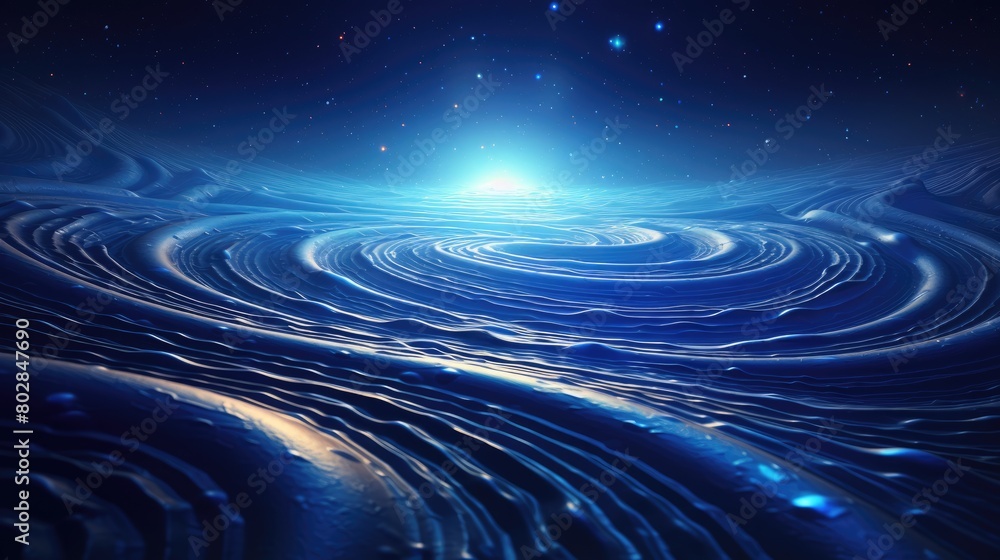 Galactic ripples abstract illustration - Generative AI. Cosmic, wave, dark, blue.
