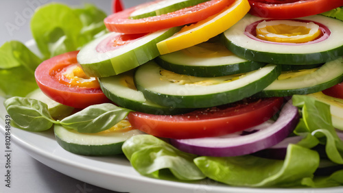 Simple Salad of Mixed Greens with Cherry Tomatoes and Cucumber Slices