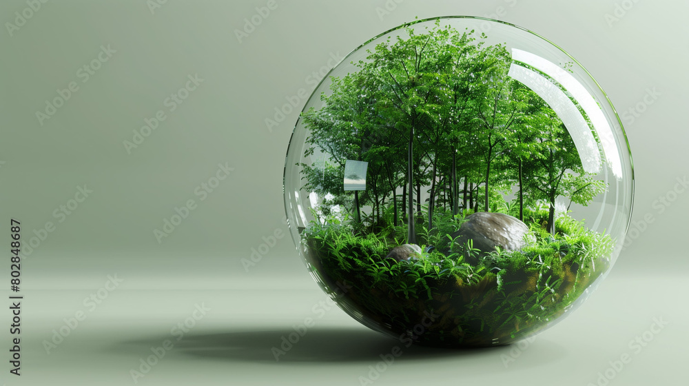 Photo of an abstract forest in a glass ball with space for text Photo of an abstract forest in a glass ball with space for text
