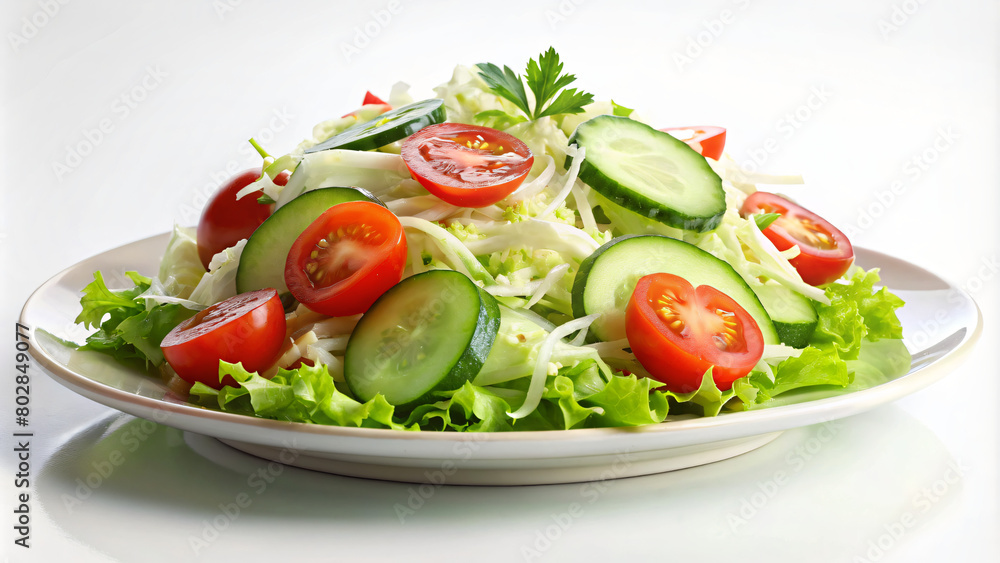  Simple Summer Salad of Sliced Tomatoes and Cucumbers on a White Plate