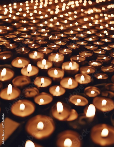 dozens of small and decorative meditation candles burning inside the temple