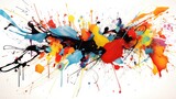 Ink splatter abstract illustration - Generative AI. Ink, splash, black, yellow, red.