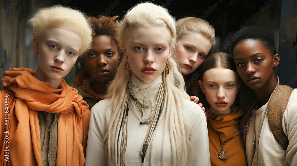 Group of individuals with different skin and hair colors. Racial and ethnic diversity concept. Group of individuals with different skin and hair colors. Racial and ethnic diversity concept.