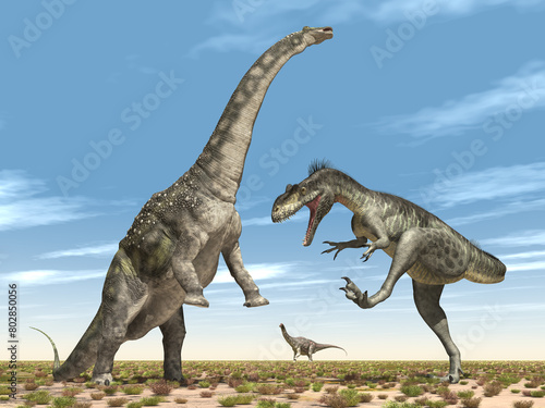 Dinosaurier Diamantinasaurus und Megalosaurus © Michael Rosskothen