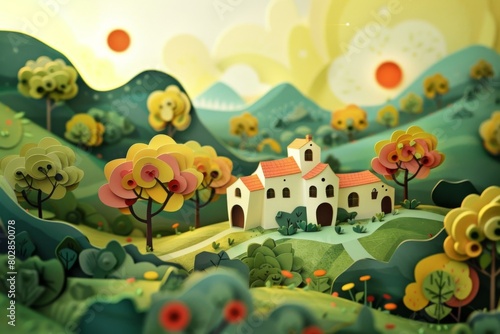 a beautiful minimalist construction paper craft in the style of Ghailan photo