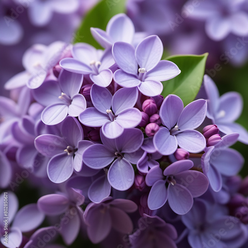 Lilac. An image of lilac branches against a background of sun rays and dew drops.