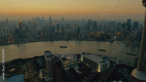Shanghai city Pudong skyline at sunset 3