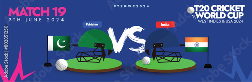ICC T2O Pakistan vs India match 2024. T20 world cup big match between Pakistan and India cover banner. photo