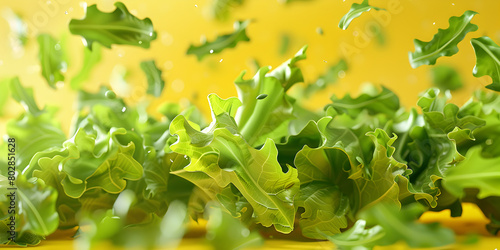 Fresh Greens on a White Dish. Close-up shot of fresh lettuce with water. Kale leaf salad vegetable isolated on white background. 
