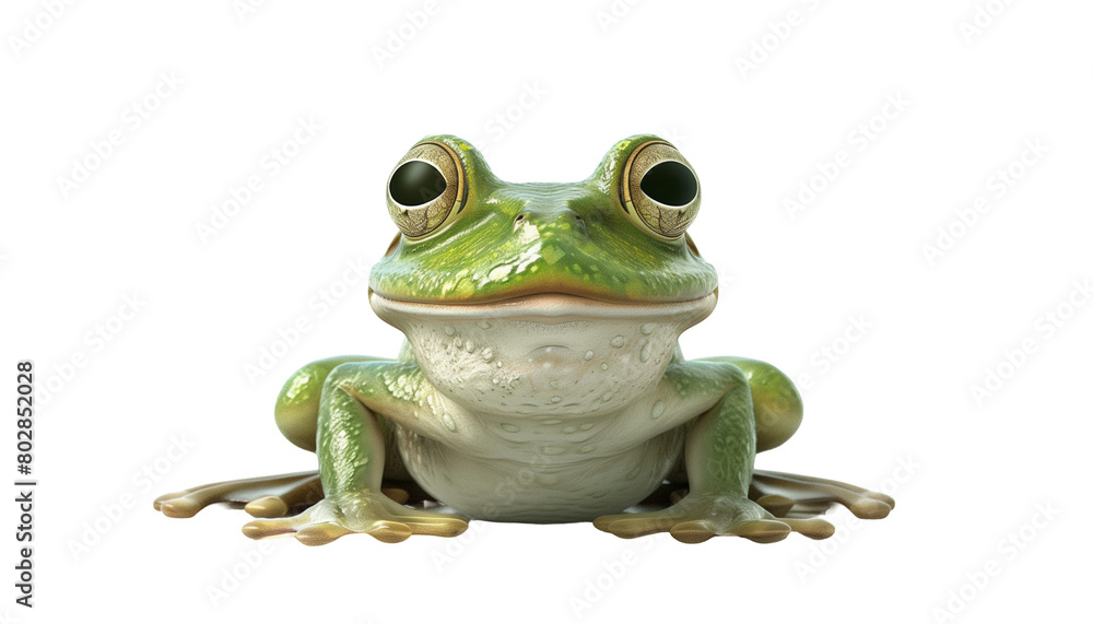 Obraz premium Cute Green Frog Sitting on Transparent Background