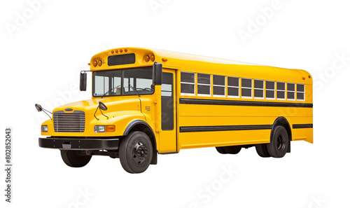 Classic yellow school bus isolated on transparent background. Generative AI