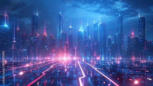 Futuristic cityscape with sleek skyscrapers and innovative infrastructure
