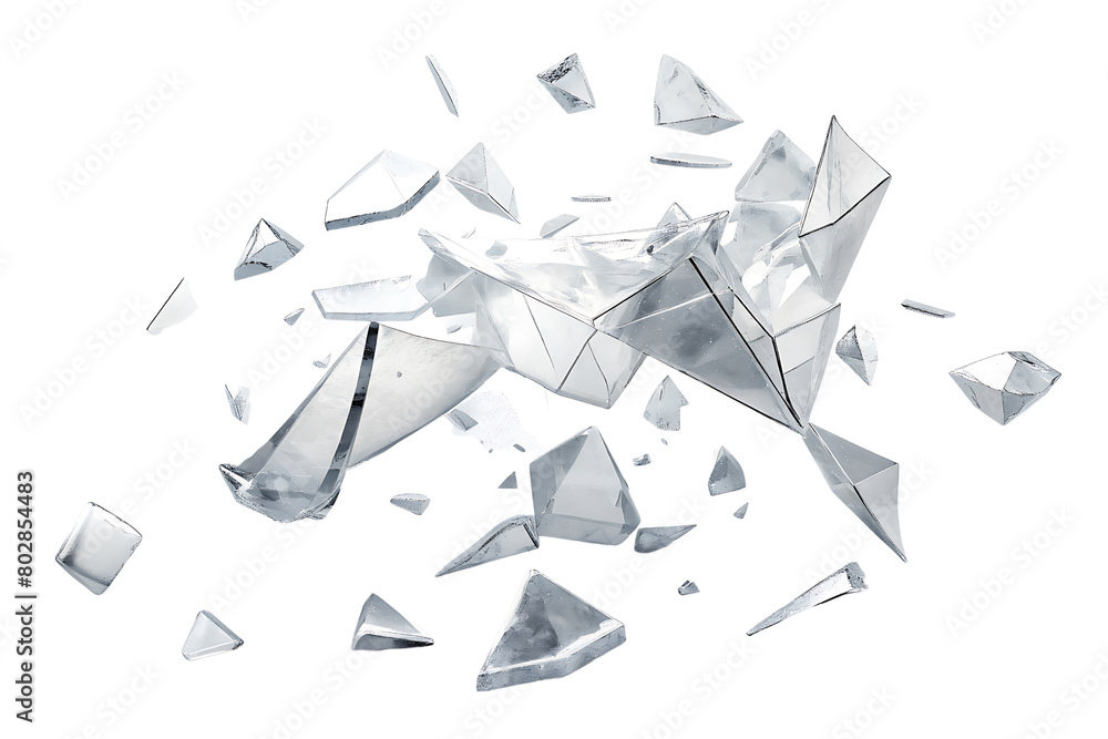 Set pieces of broken glass arranged delicately, conveying fragility and sharpness on a transparent background Set pieces of broken glass arranged delicately, conveying fragility and sharpness on a transparent background