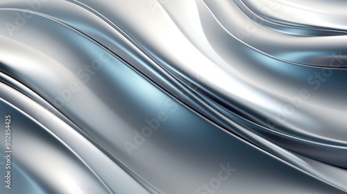 Abstract silver waves background. Metallic texture with fluid curves.