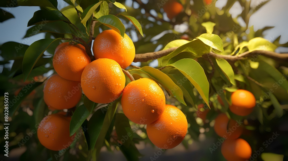 Oranges growing on the tree. Tangerine tree in sunlight. Oranges growing on the tree. Tangerine tree in sunlight.