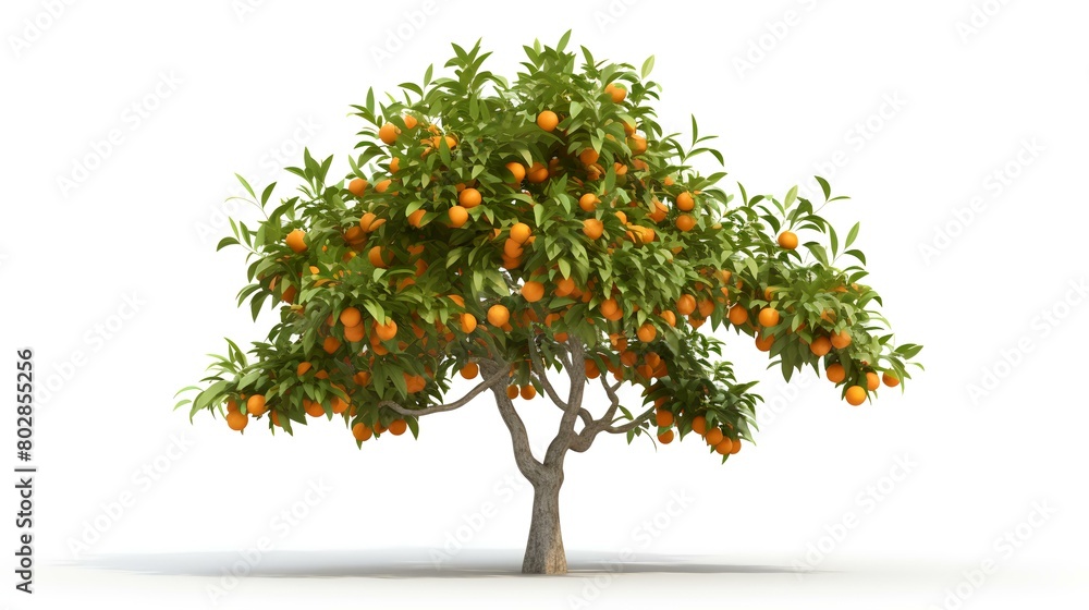 A tangerine tree is isolated on a white background. 3d illustration