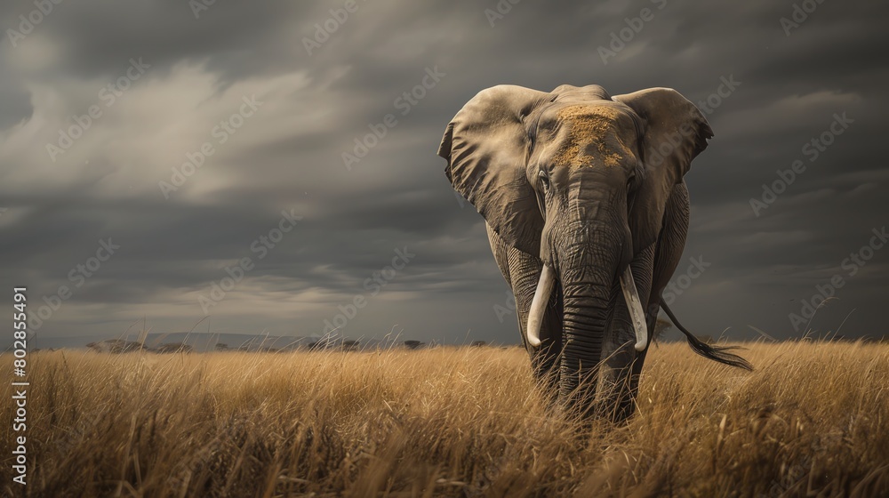 Obraz premium Bring to life the strength and power of an elephant standing tall amidst the African landscape