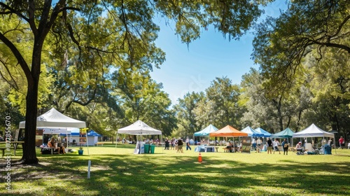 Fototapeta Naklejka Na Ścianę i Meble -  Outdoor Community Market Day in a Sunny Park