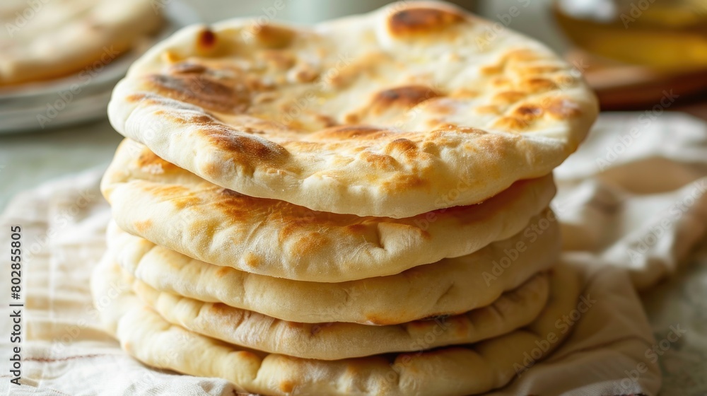 Freshly Baked Naan Bread Stack Closeup Freshly Baked Naan Bread Stack Closeup