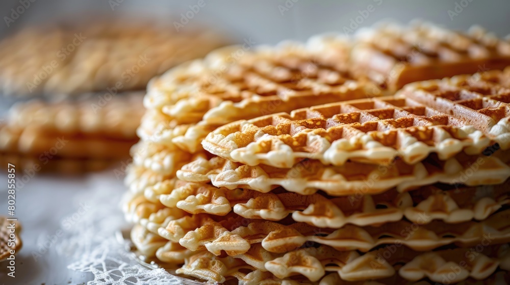 Delicious Stacked Waffles with Syrup on Rustic Wooden Table