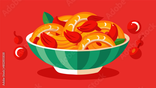 A bowl of y red pepper shrimp pasta reflecting the boldness and resilience of African American communities who have overcome challenges and forged. Vector illustration