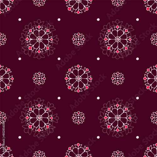 Vector aubergine seamless pattern background: Delicate Rosettes.