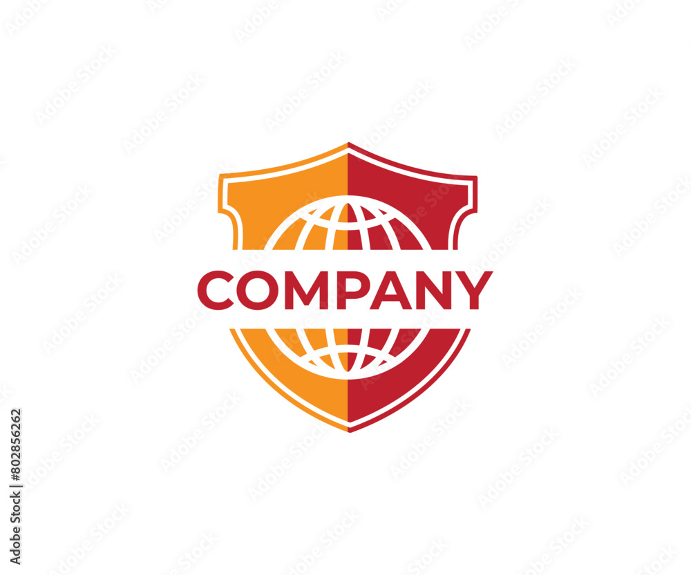 Company logo in shield and globe icon design illustration Company logo in shield and globe icon design illustration