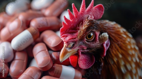Antibiotic use in chicken farms. Sustainable chicken farming against antibiotic use.