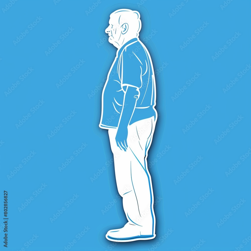 an elderly man illustration style sticker with white outline on blue background without any shadow or gradient. an elderly man illustration style sticker with white outline on blue background without any shadow or gradient.