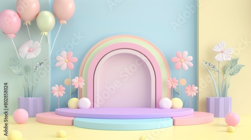 3D Cute Pastel Stage Illustrations. 