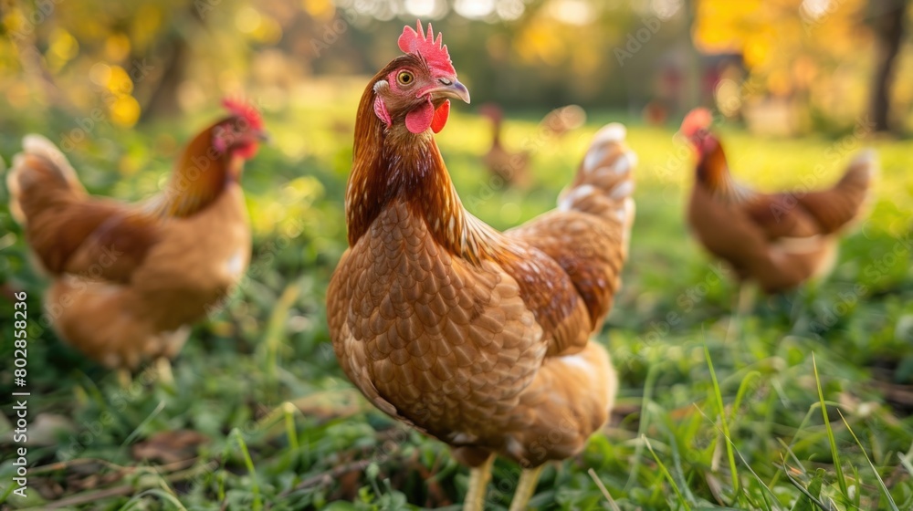 A flock of Organic Free Range wild Chickens on a traditional poultry farm A flock of Organic Free Range wild Chickens on a traditional poultry farm