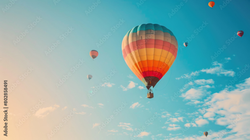 Fototapeta premium Colorful Hot Air Balloons Soaring in the Bright Blue Sky