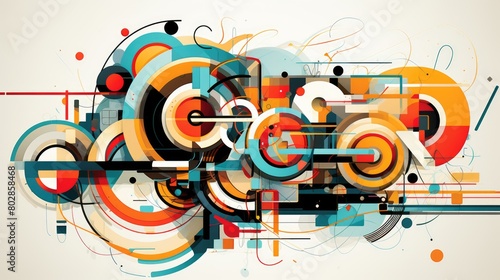  fusion abstract illustration - Generative AI. , geometric, figures, red, blue.