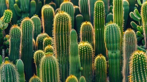 Lush Green Cactus Garden Landscape Under Bright Sunlight