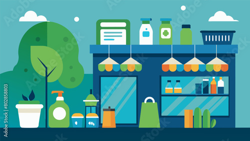 Sustainable cleaning products are used throughout the store to maintain a clean and ecofriendly space.. Vector illustration