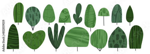 Shrub bush shrubbery tree simple abstract flat cartoon vector illustration. Green garden plant isolated on transparent background. Eco element, textured foliage, stylized ecology decorative object